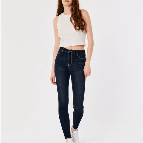 HIGH-RISE DARK WASH JEAN LEGGINGS - Picture 3 of 6